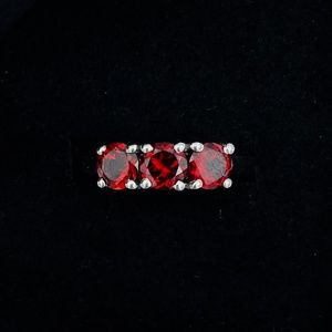 925 Silver Triple Round Cut Ruby Ring, Size 8